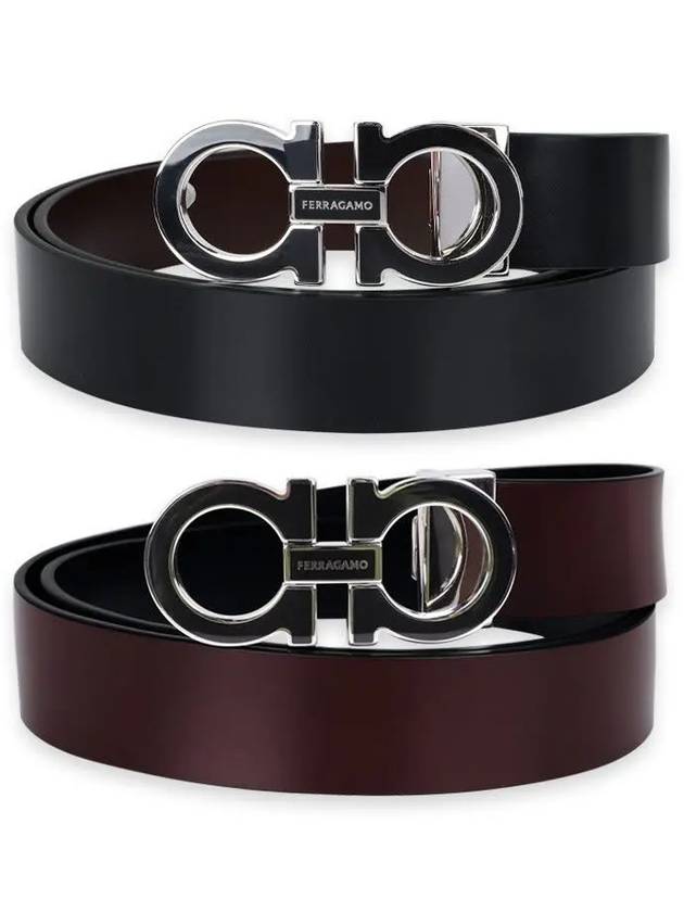 Gancini Reversible Leather Belt Black - SALVATORE FERRAGAMO - BALAAN 3