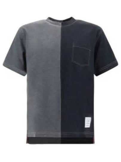 Contrast Stitching Pocket Funmix Cotton Milano Short Sleeve T-Shirt Grey - THOM BROWNE - BALAAN 2