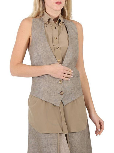 Burberry Ladies Cedar Brown Melange Silk Shirt Detail Linen Remodeled Vest, Brand Size 4 (US Size 2) - BURBERRY - BALAAN 1