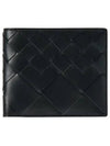 Intrecciato Leather Bi Fold Half Wallet Black - BOTTEGA VENETA - BALAAN 2