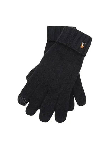 Signature Pony Merino Wool Touchscreen Gloves Black - POLO RALPH LAUREN - BALAAN 1