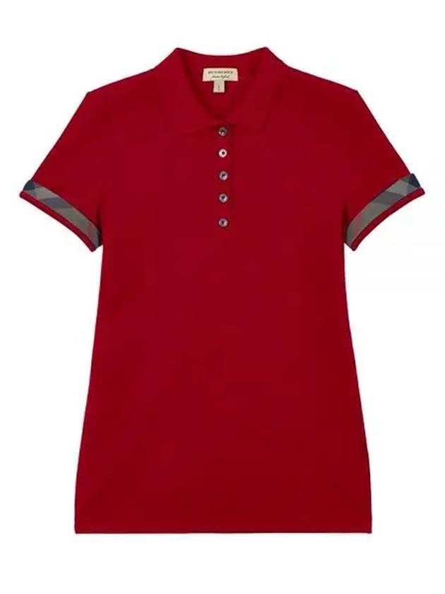 Women's Check Sleeve Short Sleeve Polo Shirt Red - BURBERRY - BALAAN 2