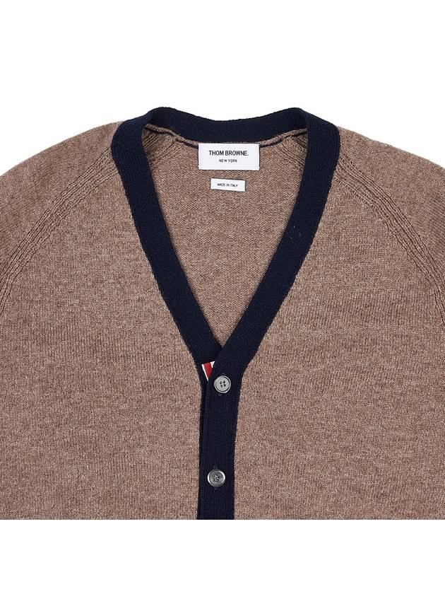 V-Neck 4-Bar Wool Cardigan Brown - THOM BROWNE - BALAAN 4