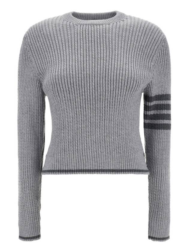 4 Bar Stripe Cable Knit Top Grey - THOM BROWNE - BALAAN 2