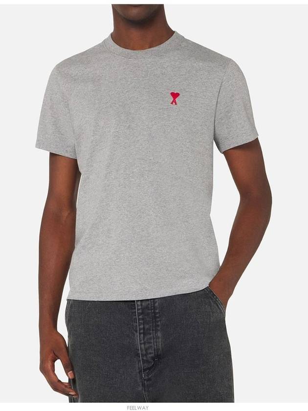 Small Heart Logo Short Sleeve T-Shirt Heather Grey - AMI - BALAAN 3