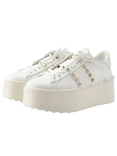 Rockstud Untitled Platform Calfskin Low Top Sneakers White - VALENTINO - BALAAN 2