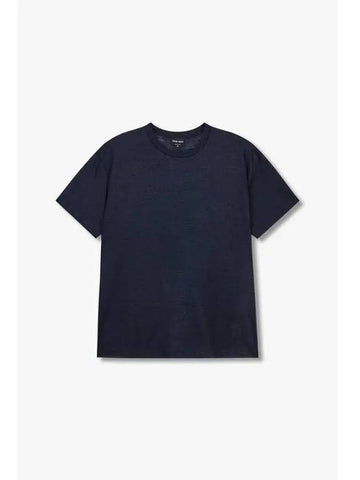 Men s Embroidered Logo Linen Slub T Shirt Navy - GIORGIO ARMANI - BALAAN 1