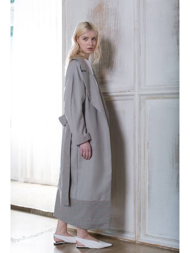 Check Loose fit Belted Coat Check Loose fit Trench Coat - PRETONE - BALAAN 6