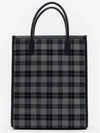 Tartan Wool and Leather Vertical Tote Bag Gray - THOM BROWNE - BALAAN.