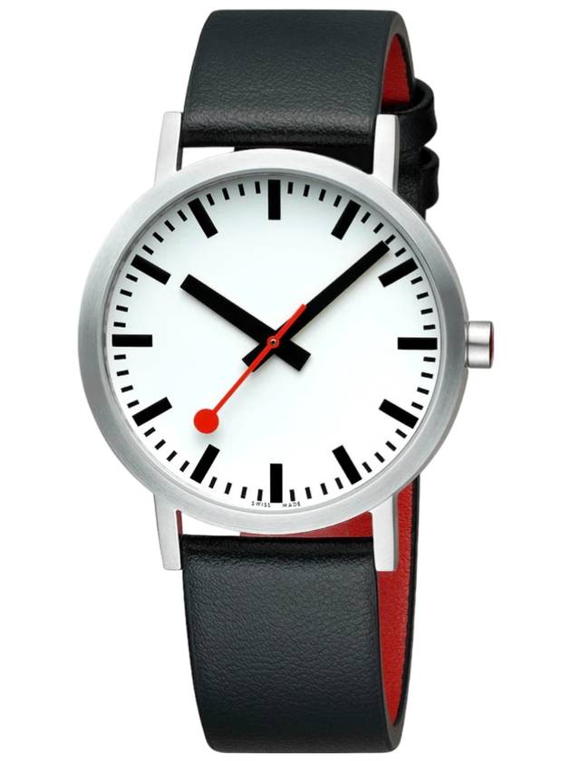 Classic Brushed Case Leather Strap Watch White Black - MONDAINE - BALAAN 1