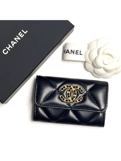 Nineteen Gold CC Logo Lambskin Flap Card Wallet Black - CHANEL - BALAAN 2