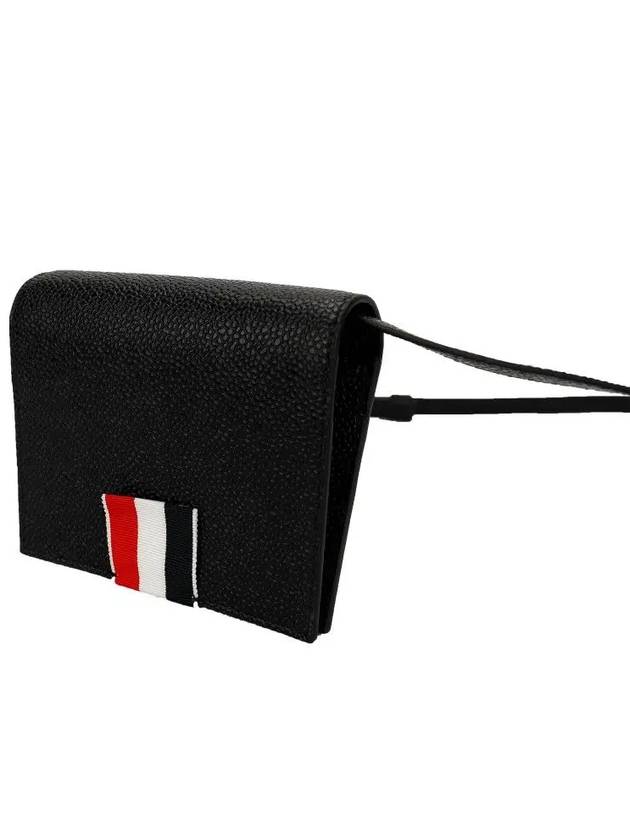 Pebble Grain Shoulder Strap Card Wallet Black - THOM BROWNE - BALAAN 5