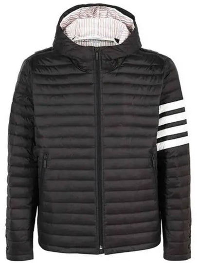 Matte Nylon 4-Bar Stripe Downfill Quilted Hoodie Padding Black - THOM BROWNE - BALAAN 2