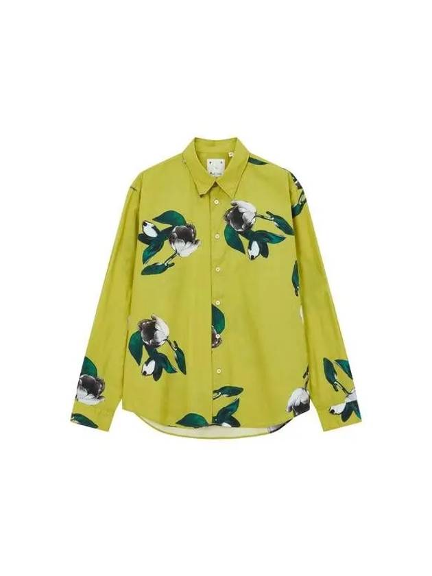 POP TRADING COLLABORATION Floral Cotton Button Up Shirt Dark Yellow Green 271747 - PAUL SMITH - BALAAN 1