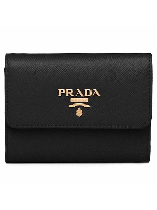 Saffiano Metal Logo Half Wallet Black - PRADA - BALAAN 1