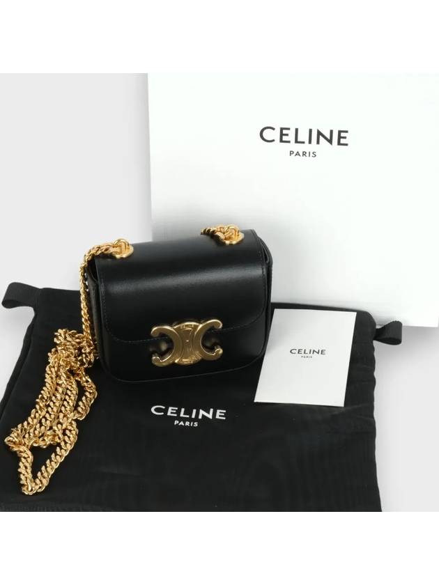 Triomphe Chain Shiny Calfskin Small Cross Bag Black - CELINE - BALAAN 6