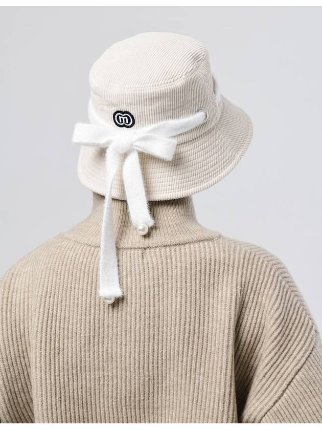 Wool Angora Ribbon Decorated Corduroy Beige Bucket Hat DO6232AH92 1 - DOYOUKNOWMC GOLF WEAR - BALAAN 2