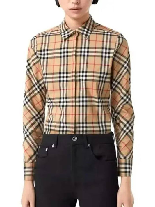 Vintage Check Cotton Twill Shirt Women Beige - BURBERRY - BALAAN 2