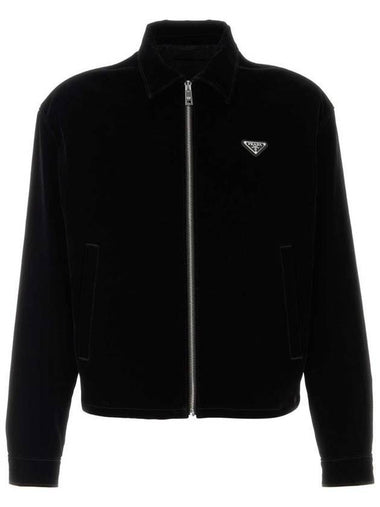 Velvet Denim Blouson Jacket Black - PRADA - BALAAN 1