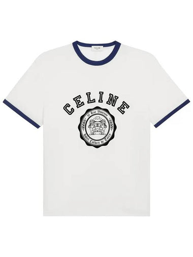 Blason Loose Cotton Jersey Short Sleeve T-Shirt Off White - CELINE - BALAAN 1