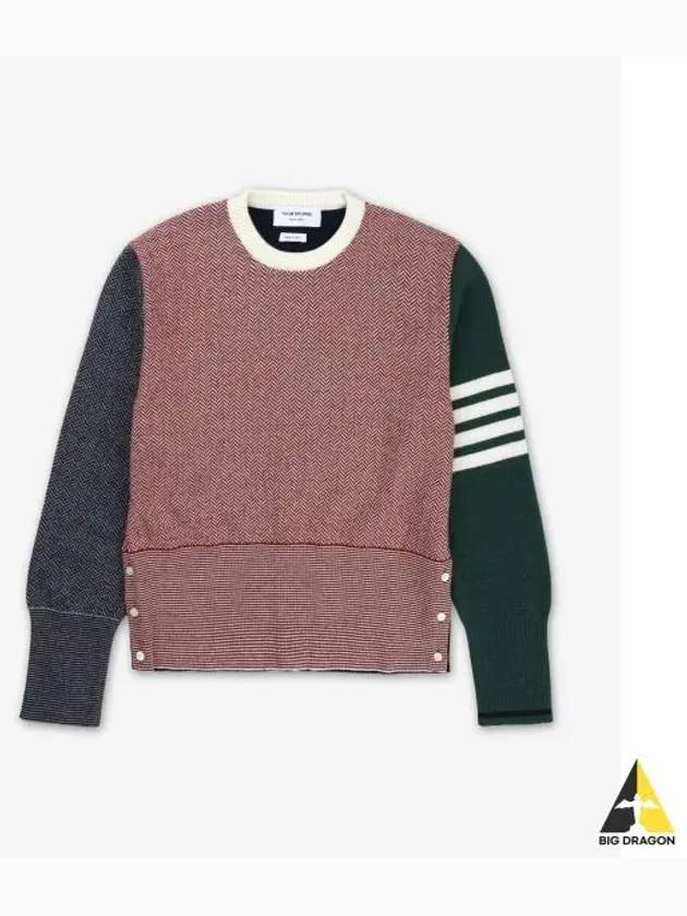 Herringbone Float 4 Bar Classic Crew Neck Virgin Wool Knit Top Red - THOM BROWNE - BALAAN 2