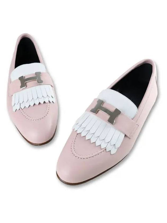 Royal Loafers Goatskin Calfskin Palladium Hardware Rose Porcelain Blanc - HERMES - BALAAN 2