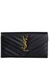 Matelasse Monogram Quilting Leather Flap Long Wallet Black - SAINT LAURENT - BALAAN 2