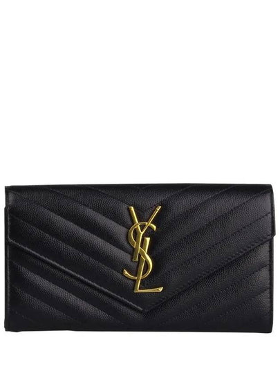 Matelasse Monogram Quilting Leather Flap Long Wallet Black - SAINT LAURENT - BALAAN 2