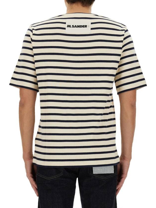 Striped Motif Cotton Short Sleeved T-shirt Beige Mariniere - JIL SANDER - BALAAN 4