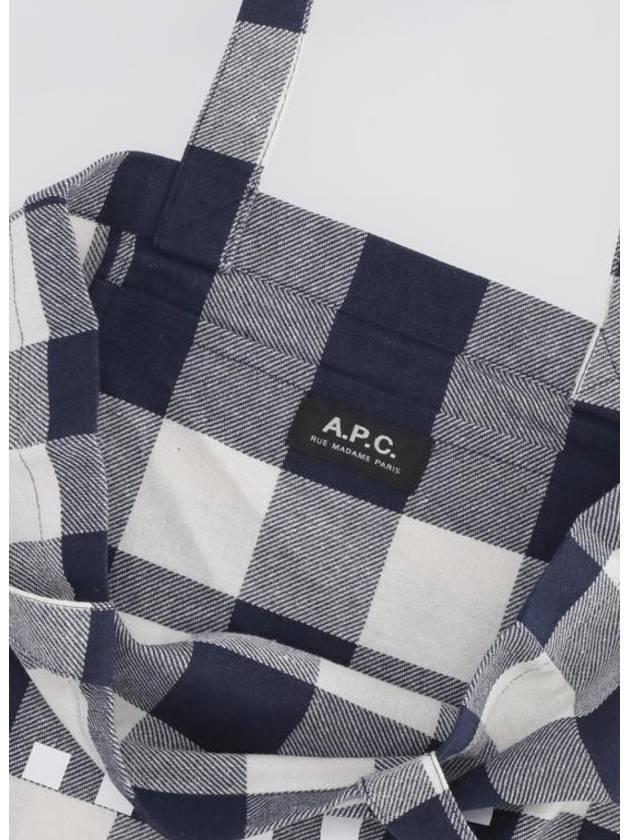 Lou Logo Check Vertical Tote Bag White Navy - A.P.C. - BALAAN 7