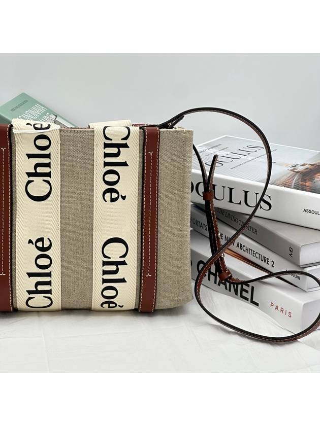 Woody Small Canvas Tote Bag White Brown Beige - CHLOE - BALAAN 4