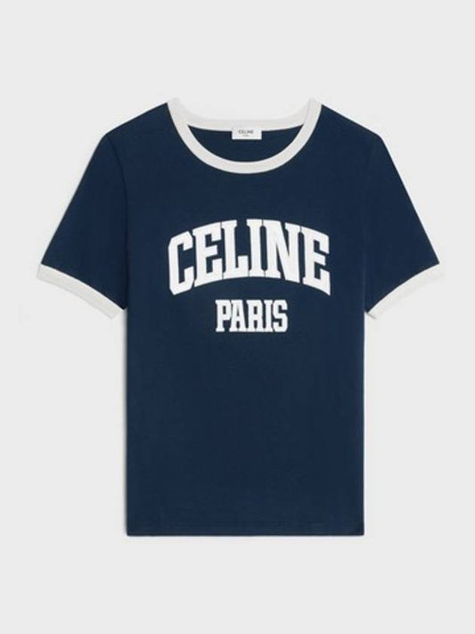 Round Neck Paris 70s Short Sleeve T-shirt Blue - CELINE - BALAAN 2