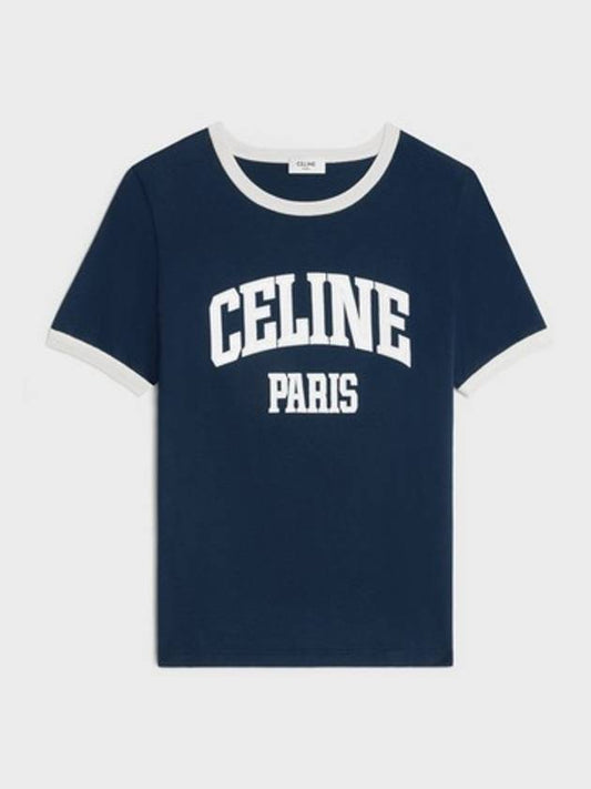 Paris 70s Round Neck Short Sleeve T-shirt Blue - CELINE - BALAAN 2