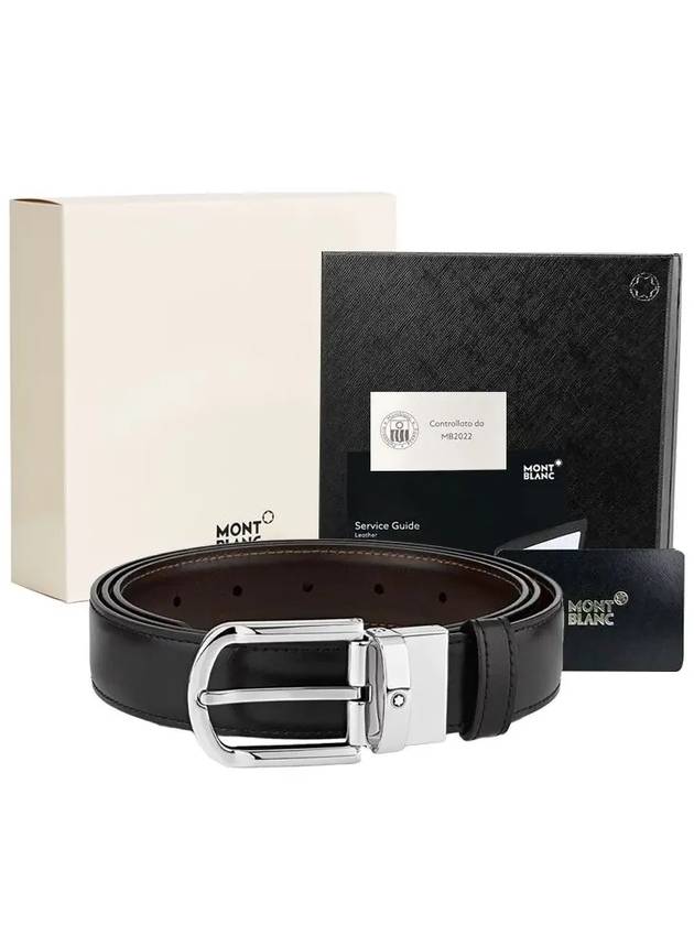 Rounded Horseshoe Buckle 30mm Reversible Leather Belt Black Brown - MONTBLANC - BALAAN 10