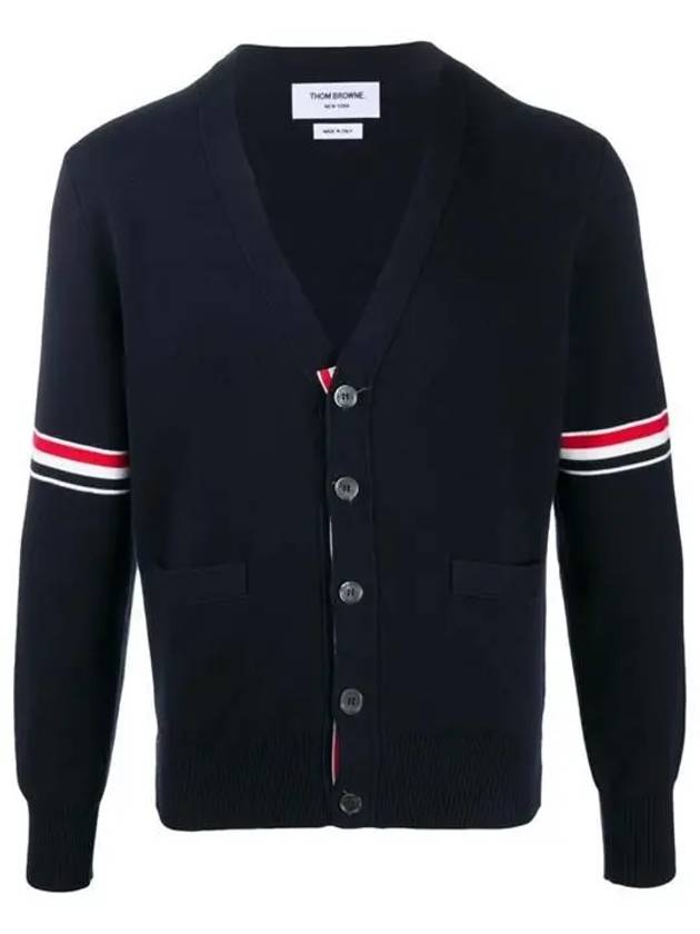 Milano Stitch Sprite Armband Cotton V-neck Cardigan Navy - THOM BROWNE - BALAAN 2