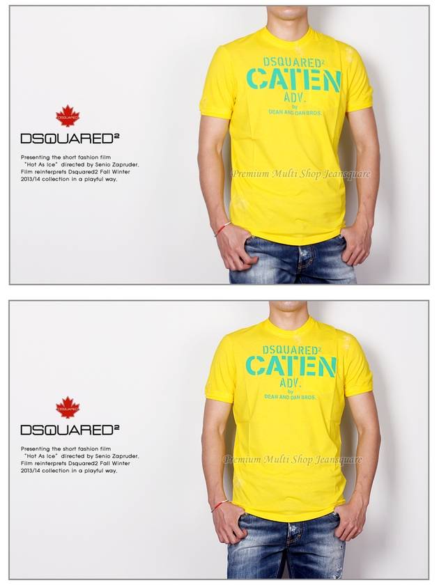 Men's CATEN Dean Dan Pocket Short Sleeve TShirt 74GC0897 Yellow - DSQUARED2 - BALAAN 3