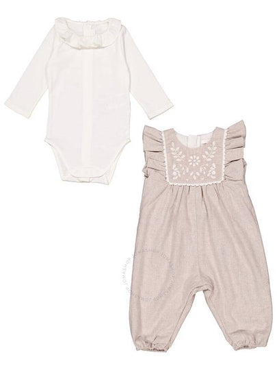 Chloe Baby Girls Floral-Embroidered Ruffled Dungaree Set, Size 9M - CHLOE - BALAAN 2