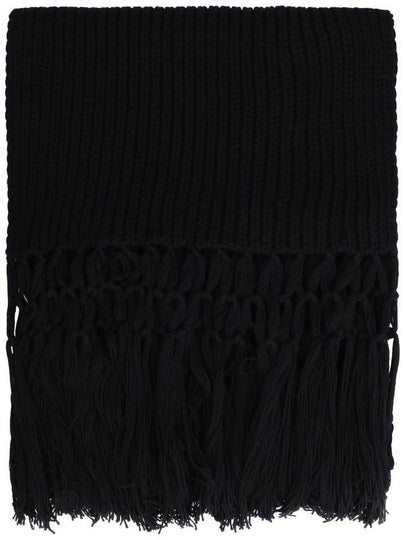 Wool Fringe Muffler Black - SAINT LAURENT - BALAAN 2