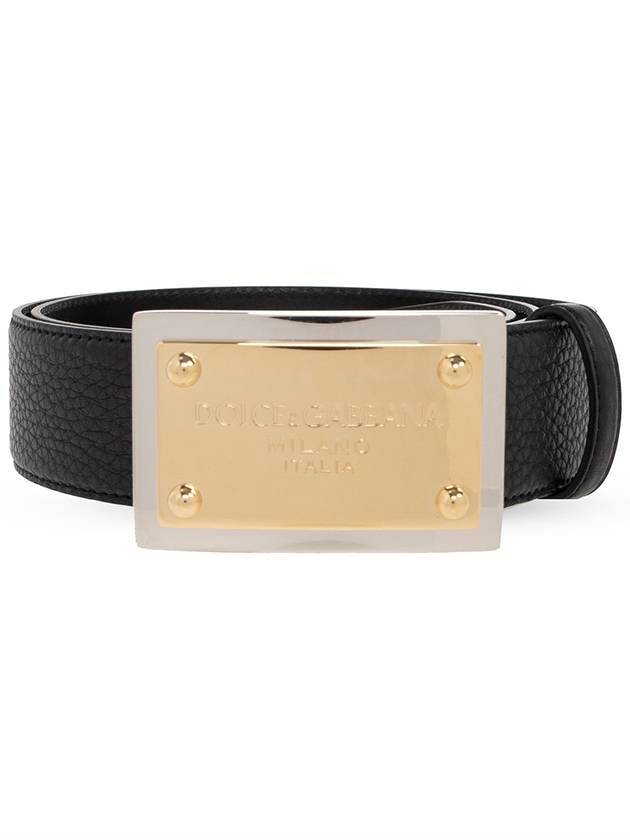 Buckle Square Grain Leather Belt Black - DOLCE&GABBANA - BALAAN 1