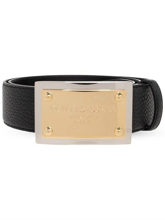 Buckle Square Grain Leather Belt Black - DOLCE&GABBANA - BALAAN 1