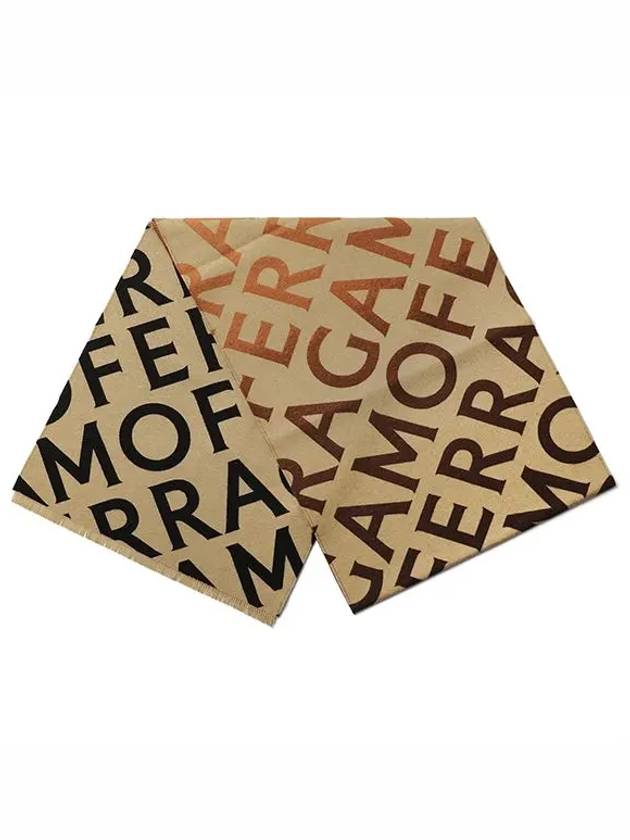 Lettering Double Wool Scarf Camel - SALVATORE FERRAGAMO - BALAAN 3