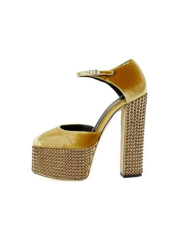 WOMEN NEWYORK Velor Chunky Pumps Gold - GIUSEPPE ZANOTTI - BALAAN 1