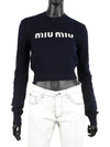 Print Logo Crop Wool Cashmere Knit Top Navy - MIU MIU - BALAAN 2