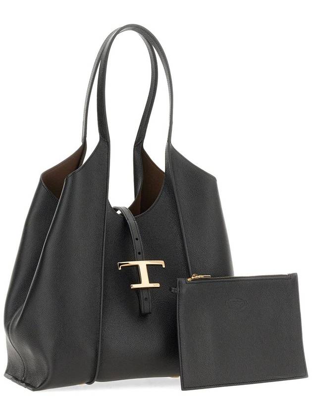 Logo T Timeless Leather Tote Bag Black - TOD'S - BALAAN 6