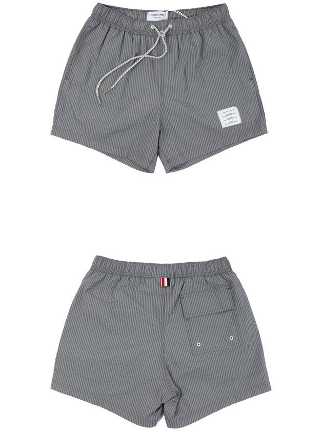 Striped Seersucker Swim Shorts Grey - THOM BROWNE - BALAAN 4