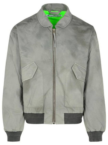 Logo Embroid Zip-Up Bomber Jacket Grey - ACNE STUDIOS - BALAAN 1