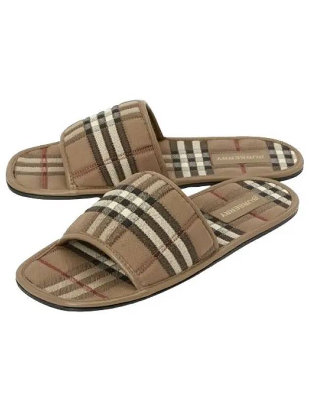 Check Quilted Cotton Leather Slippers Brown - BURBERRY - BALAAN 2