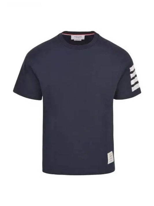 4-Bar Striped Cotton Short Sleeve T-Shirt Navy - THOM BROWNE - BALAAN 2