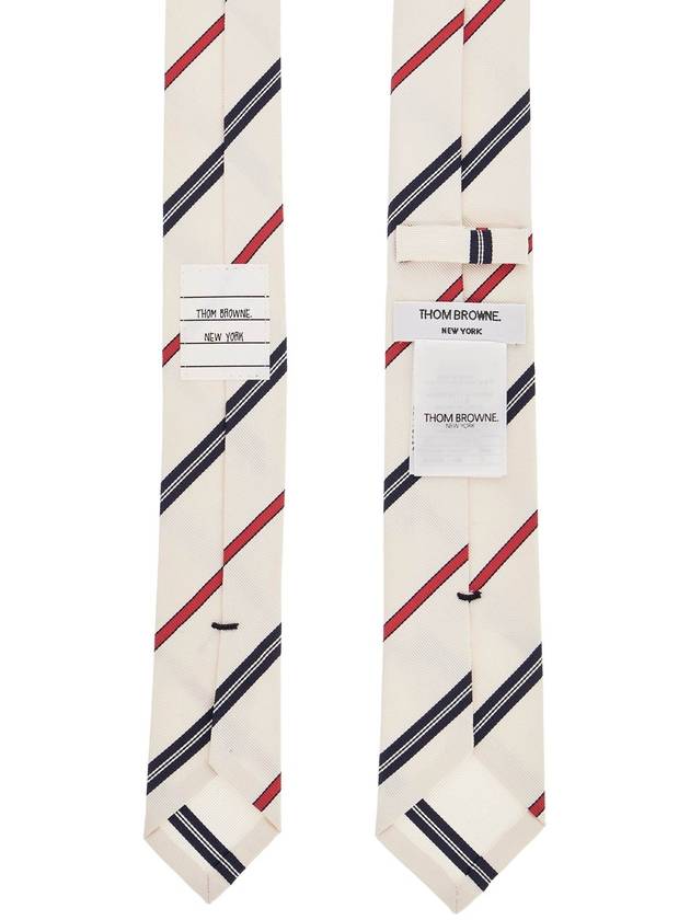 classic ivory tie with red and blue stripes in silk and cotton - THOM BROWNE - BALAAN 2