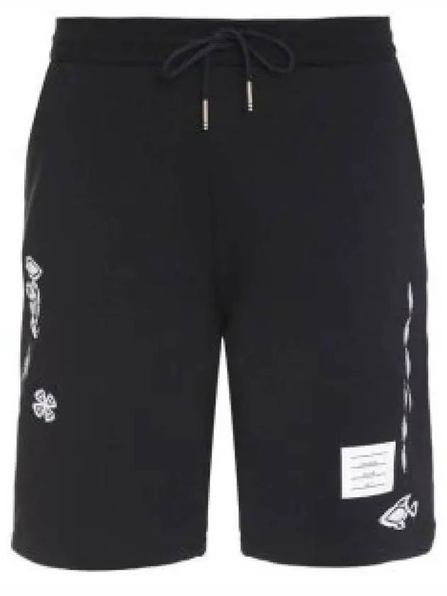 Embroidered Drawstring Cotton Shorts Navy - THOM BROWNE - BALAAN 2